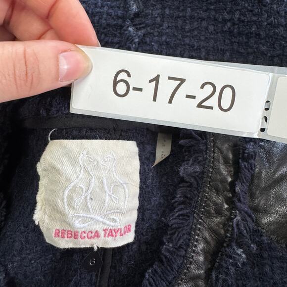 Rebecca Taylor Jacket Womens‎ 6 Blue Boucle Fringe Leather Trim Blazer - Picture 4 of 7
